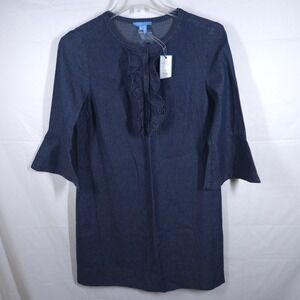 Draper James Chambray Ruffle Shirt Dress Women's 10‎ Blue 100% Cotton NWT